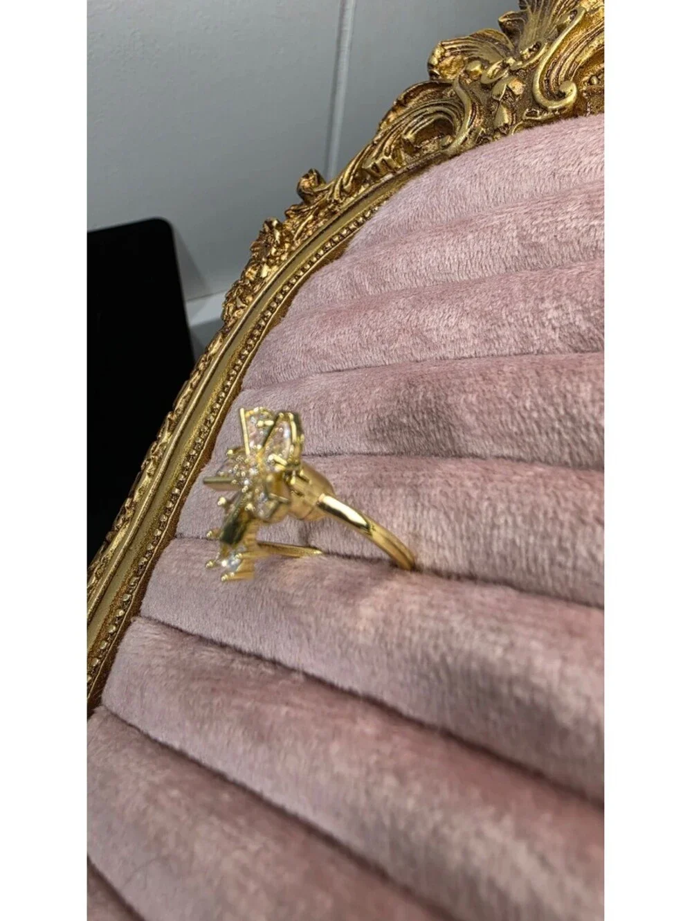 Gold Tone Adjustable Spinning Fidget Ring with Clear Stones Size 5